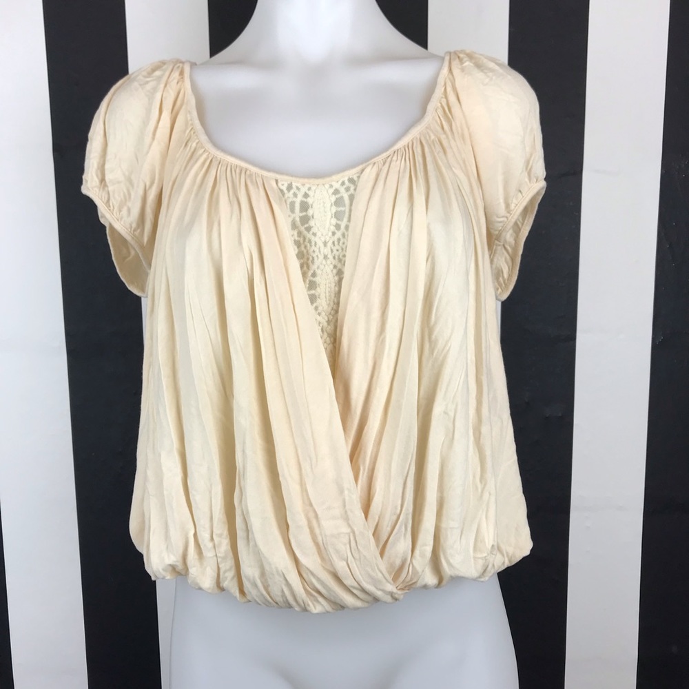 Free People Cream Draped Crochet-Panel Blouse